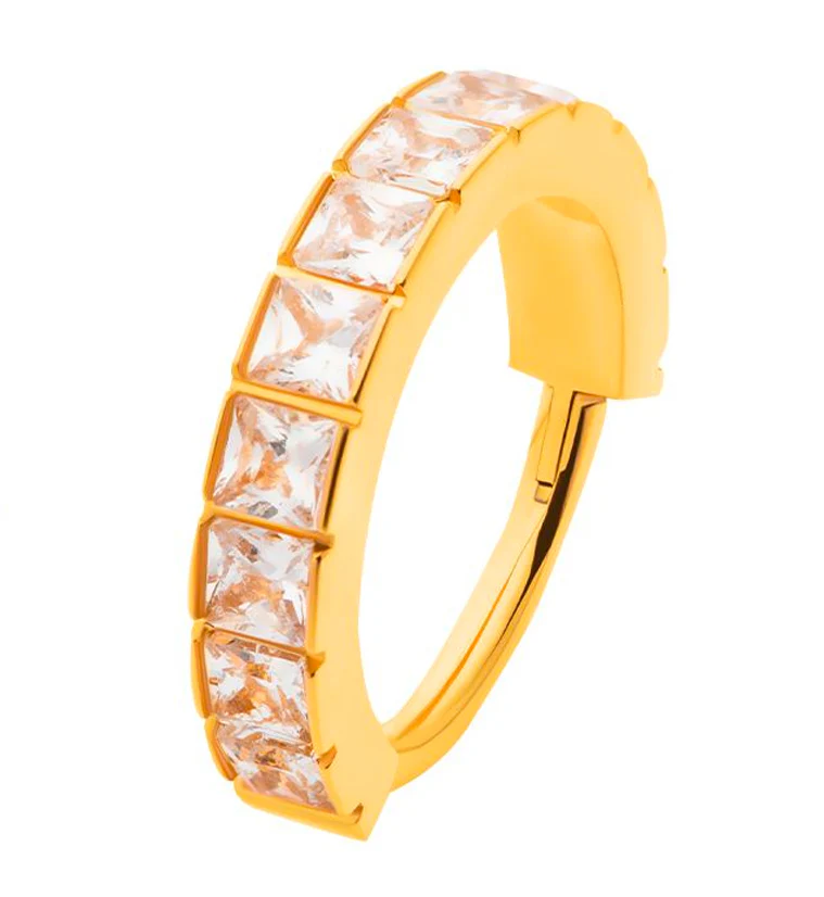 Gold PVD Square CZ Row Stainless Steel Hinged Segment Ring - Mrs Treak