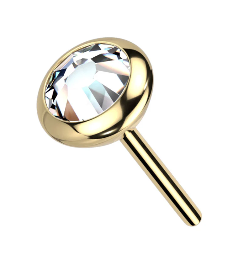 Gold PVD Flat Bezel Clear CZ Threadless Titanium Top - Mrs Treak