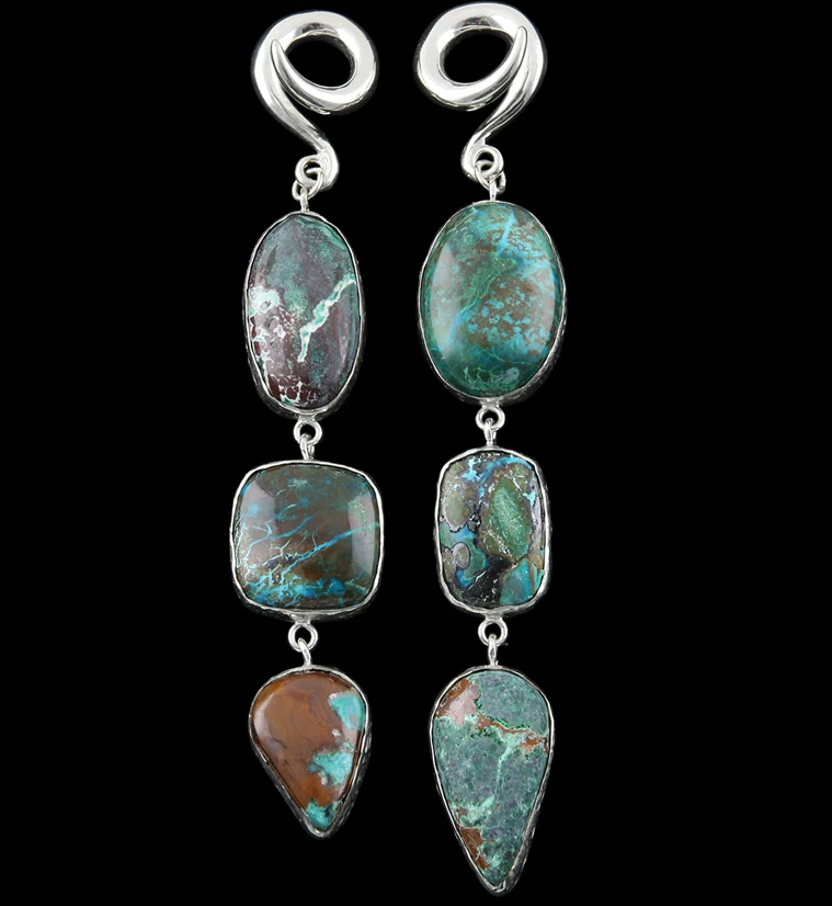 Triple Chrysocolla Stone Ear Weights Version 2 - Mrs Treak