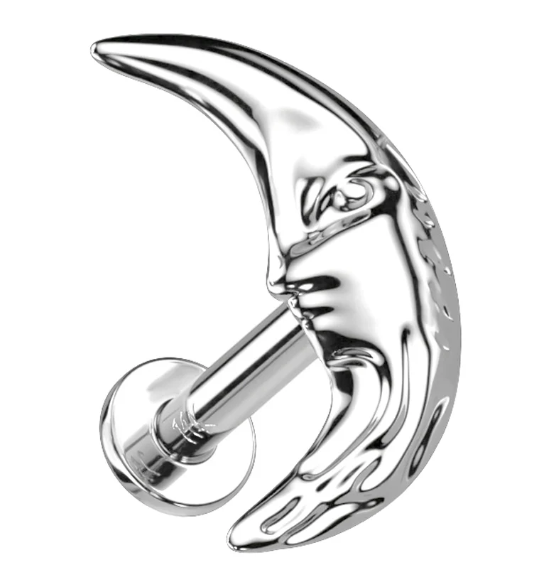 14kt White Gold Man On The Moon Crescent Threadless Labret - Mrs Treak