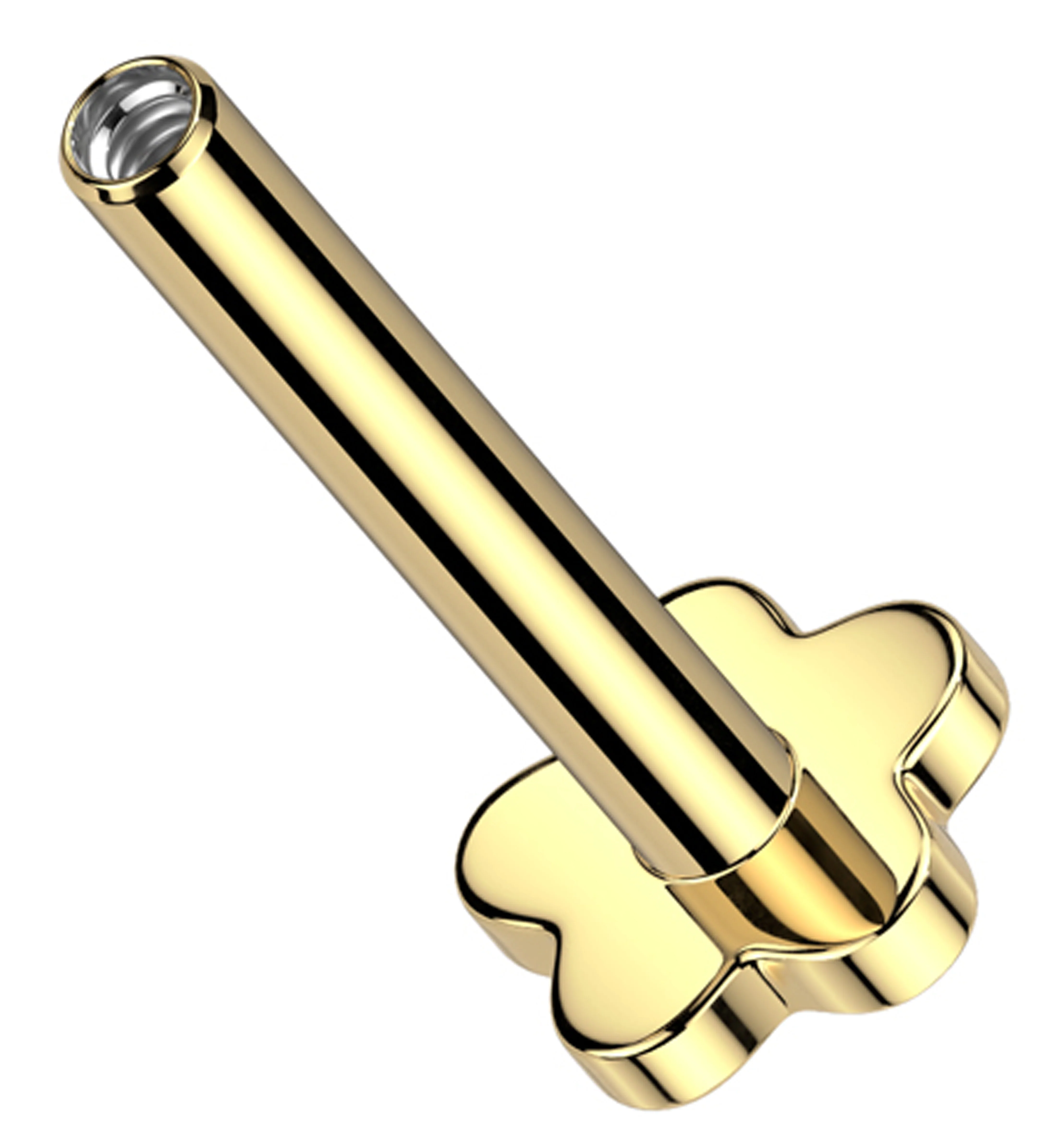 Gold PVD Internally Threaded Titanium Flower Back Labret (Post Only) - Mrs Treak