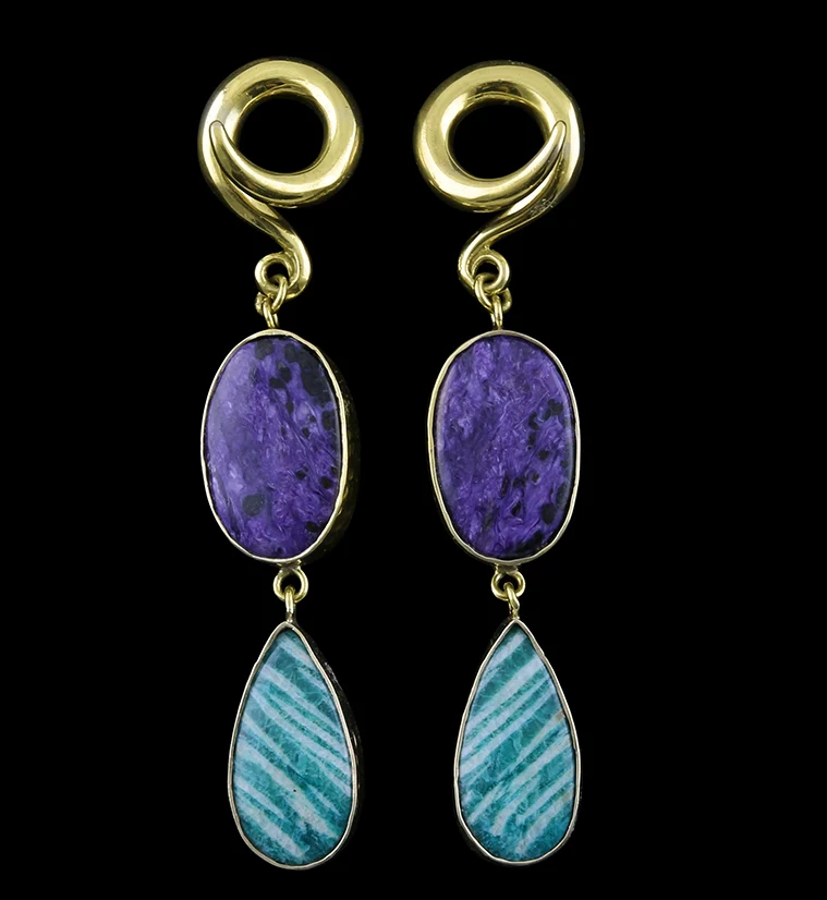 Amazonite X Charoite Stone Ear Weights Version 2 - Mrs Treak