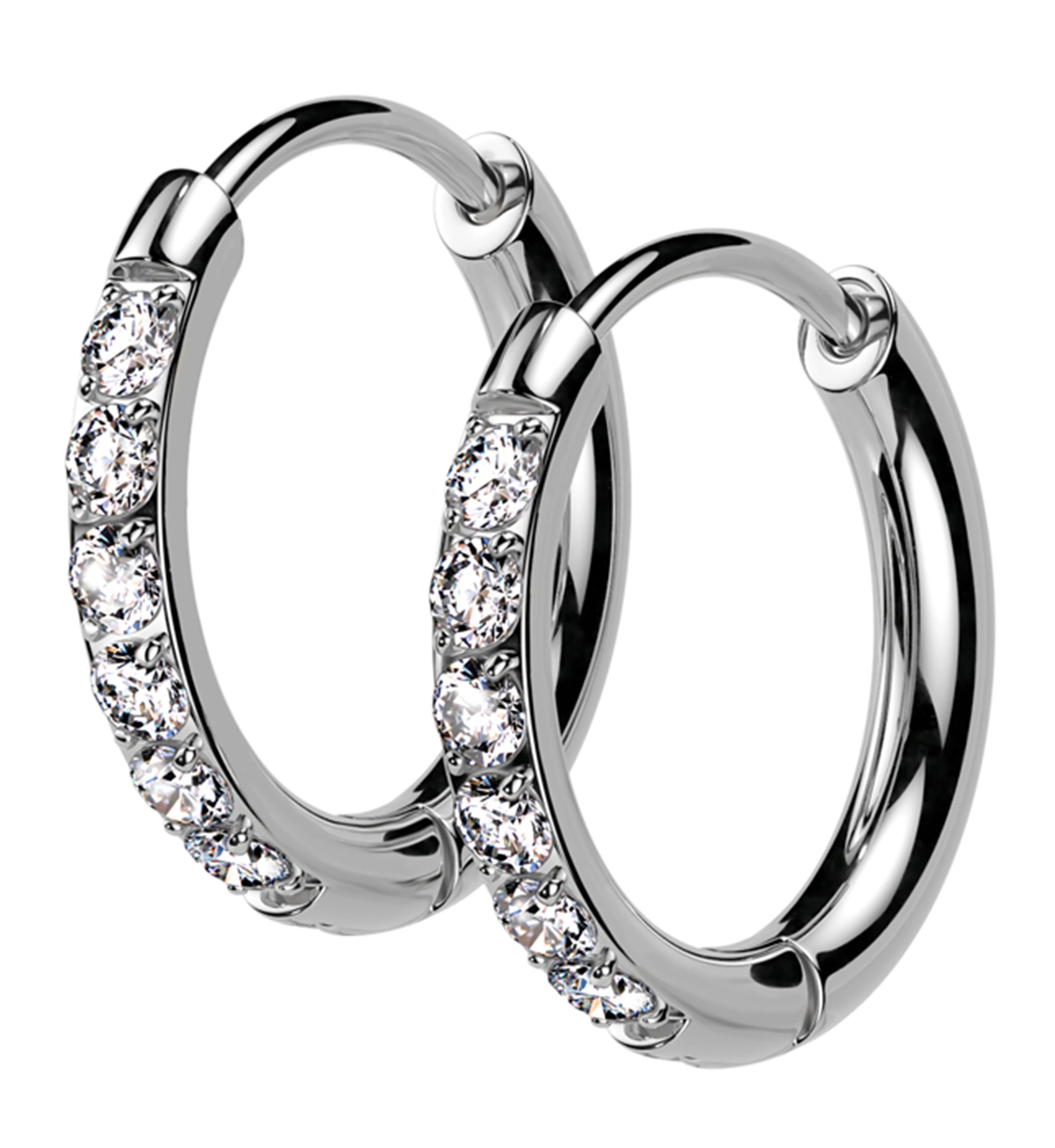 Clear CZ Hoop Stainless Steel Hinged Earrings - Mrs Treak