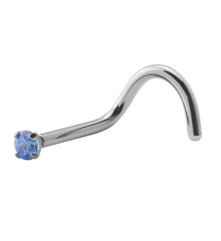 Icy Blue CZ Titanium Threadless Nose Screw Ring - Mrs Treak