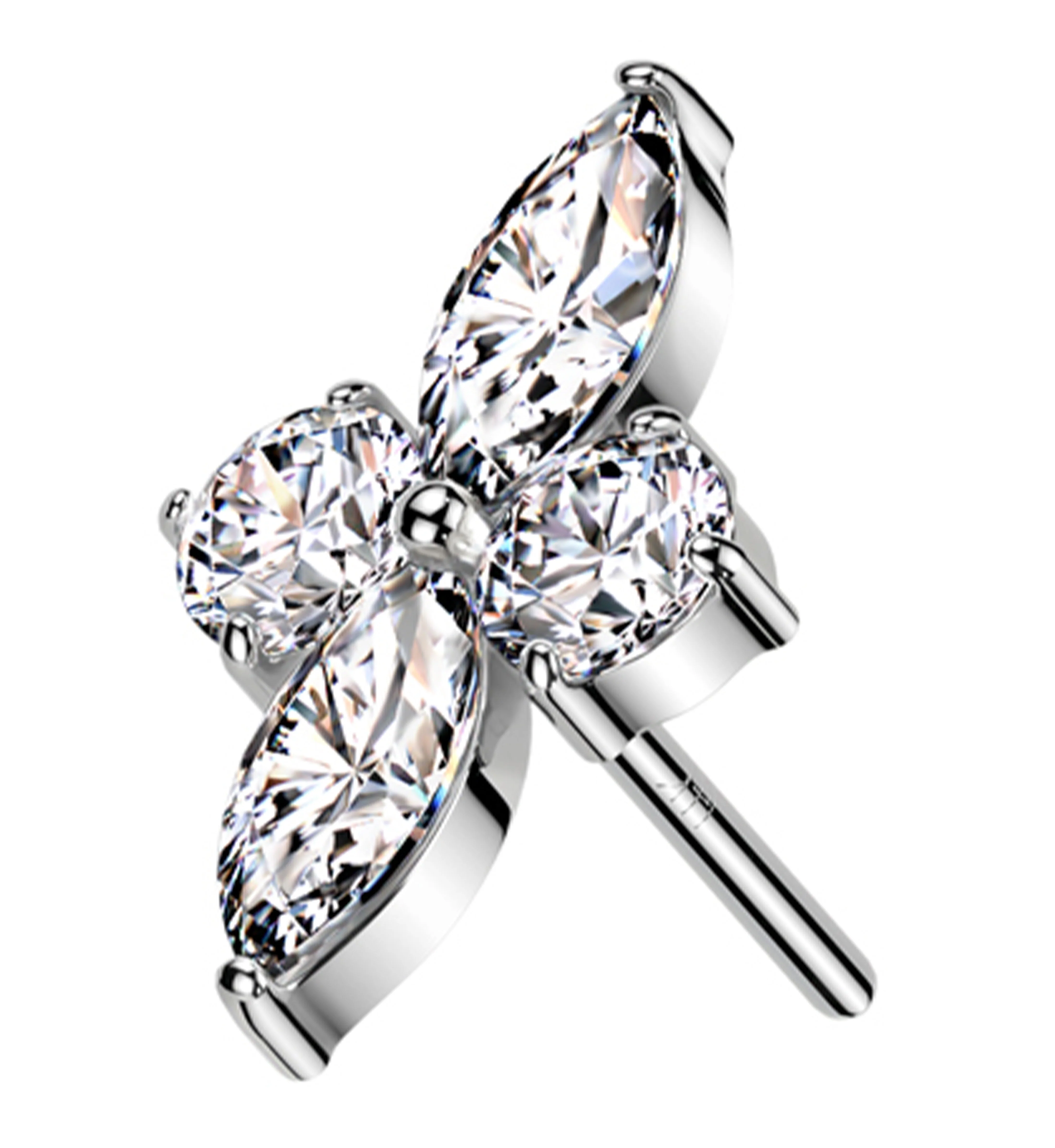 14kt White Gold Quartet Rhombus Clear CZ Threadless Top - Mrs Treak