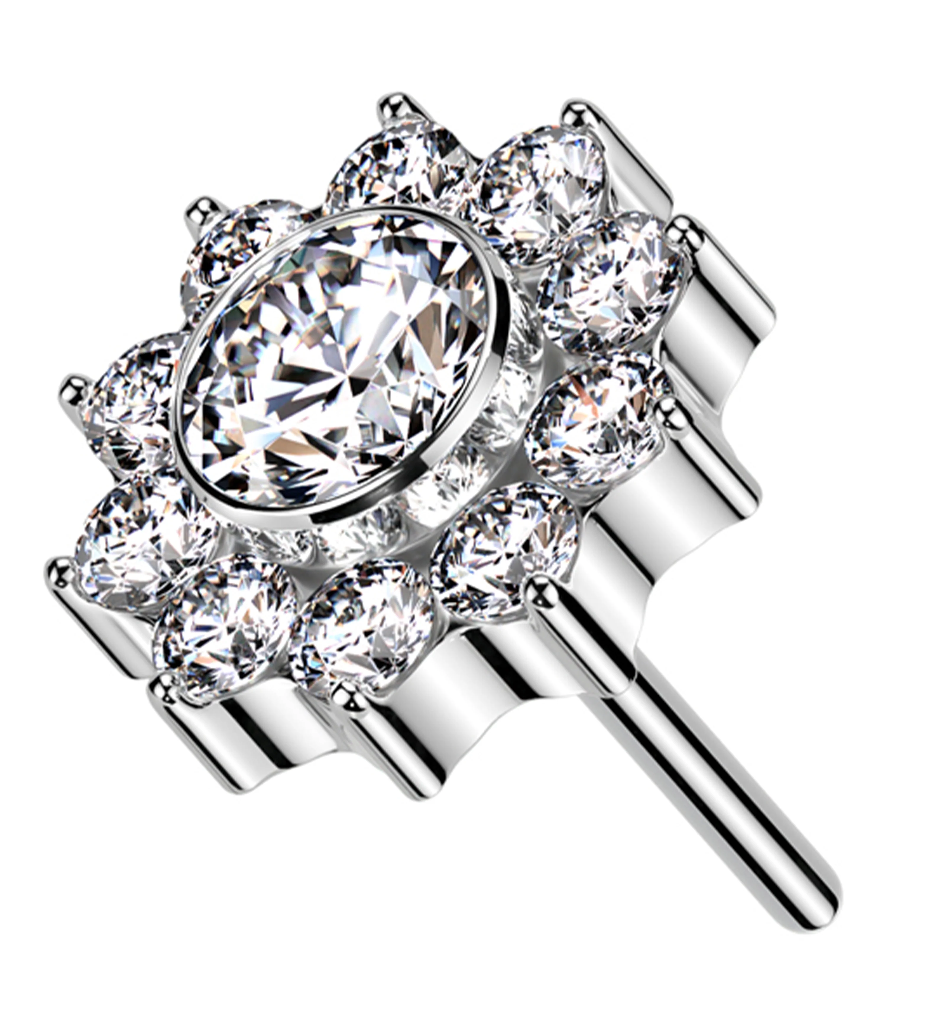 Pave Flower Clear CZ Titanium Threadless Top - Mrs Treak