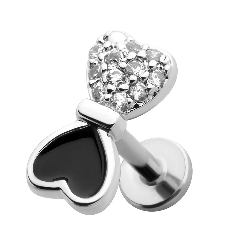 Black And White Bowtie CZ Stainless Steel Threadless Labret - Mrs Treak