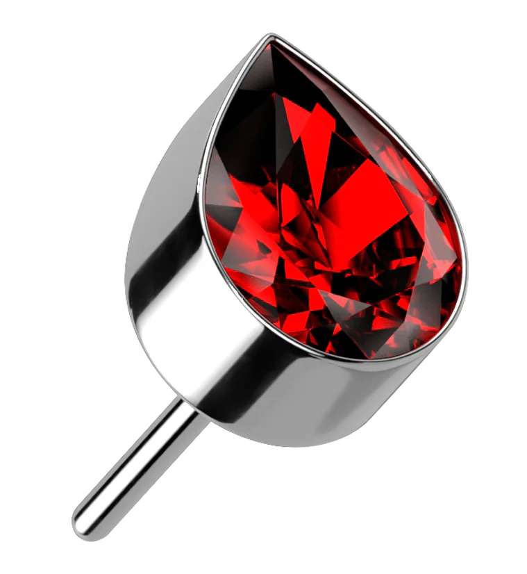 Teardrop Red CZ Threadless Titanium Top - Mrs Treak