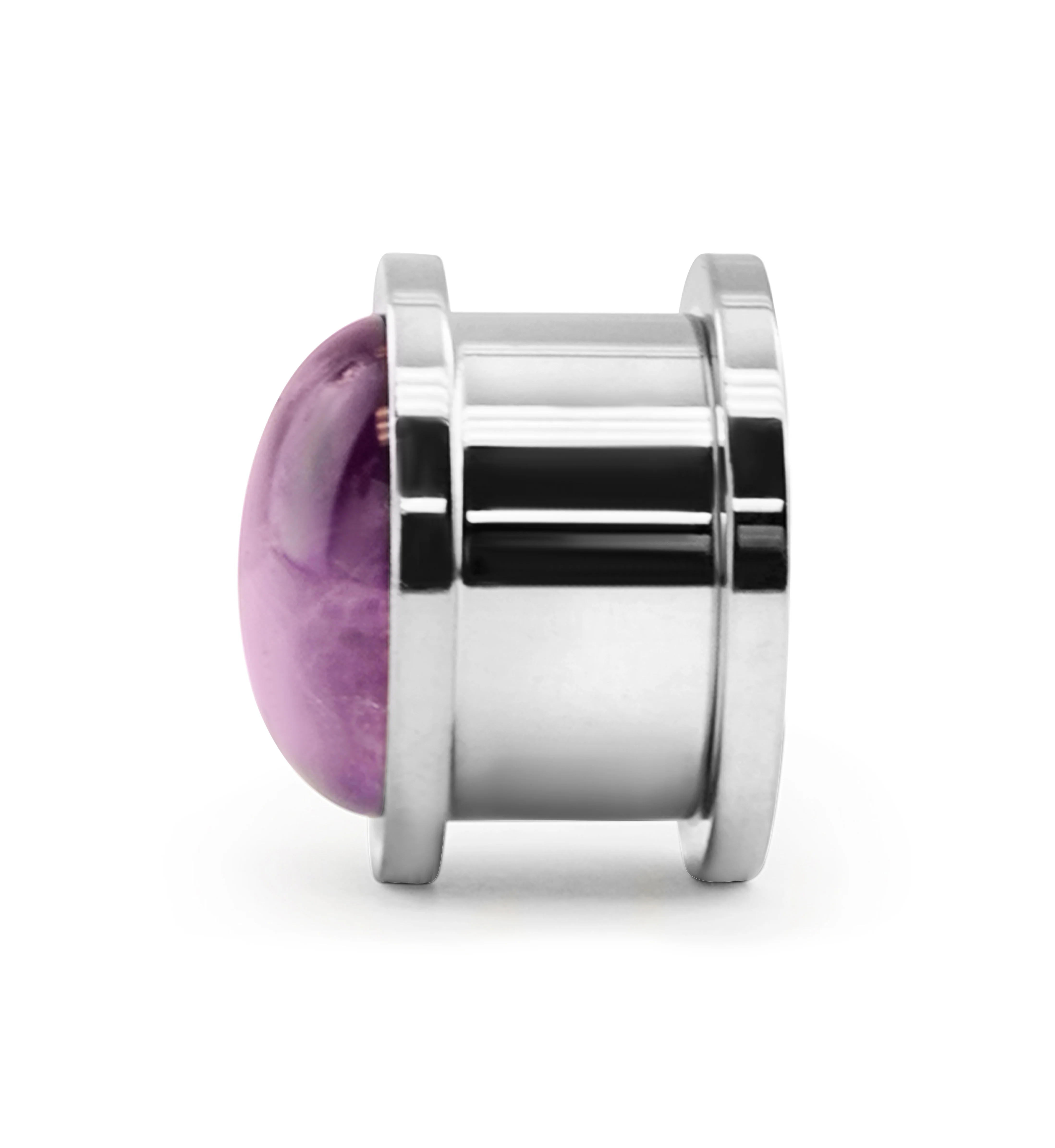 Cabochon Amethyst Stainless Steel Screw Back Tunnel Plugs - Mrs Treak