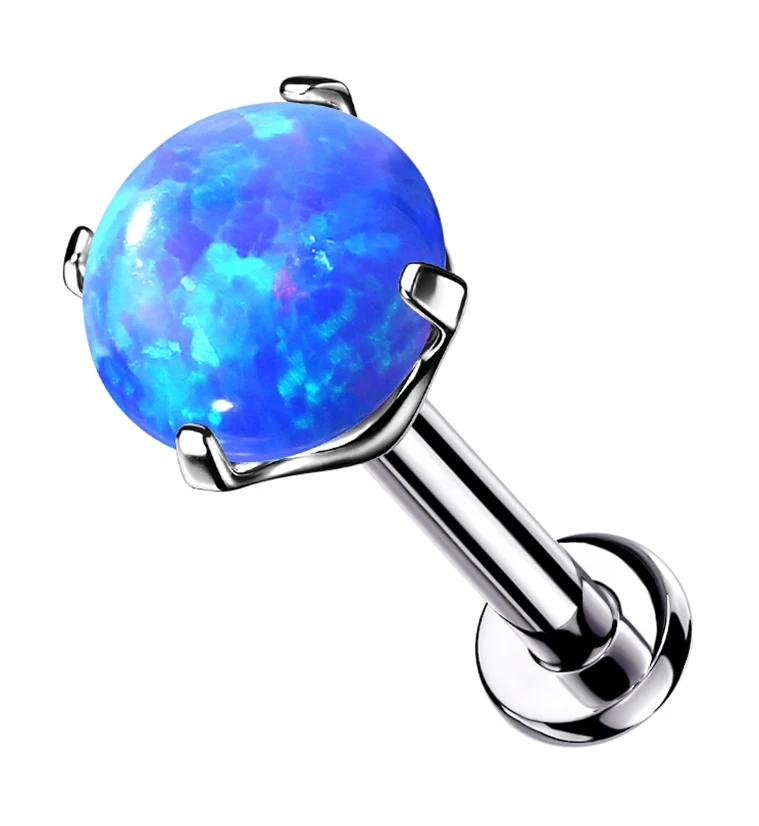 Blue Opalite Prong Set Titanium Threadless Labret - Mrs Treak