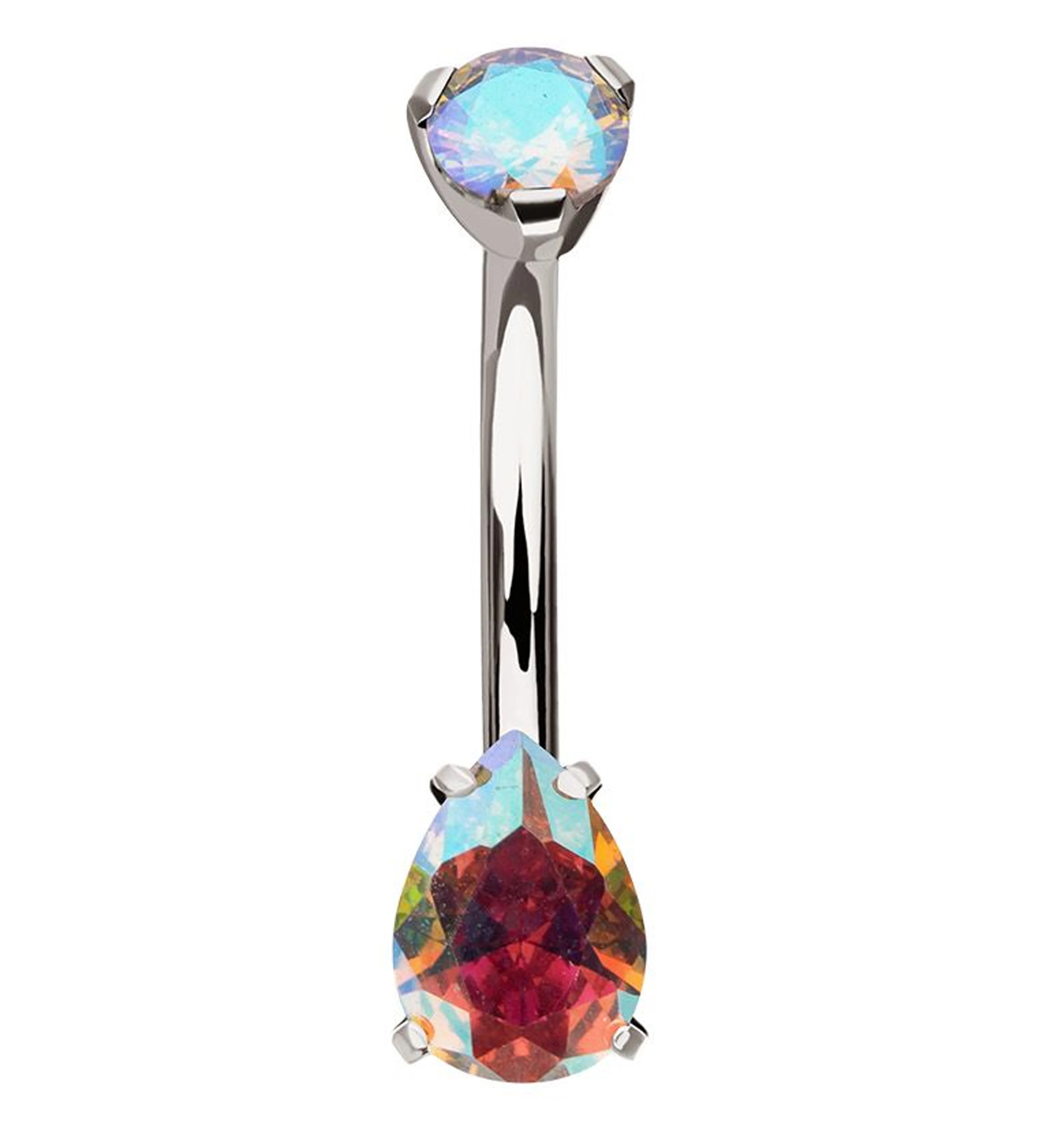 Teardrop Rainbow Aurora CZ Titanium Internally Threaded Belly Button Ring - Mrs Treak