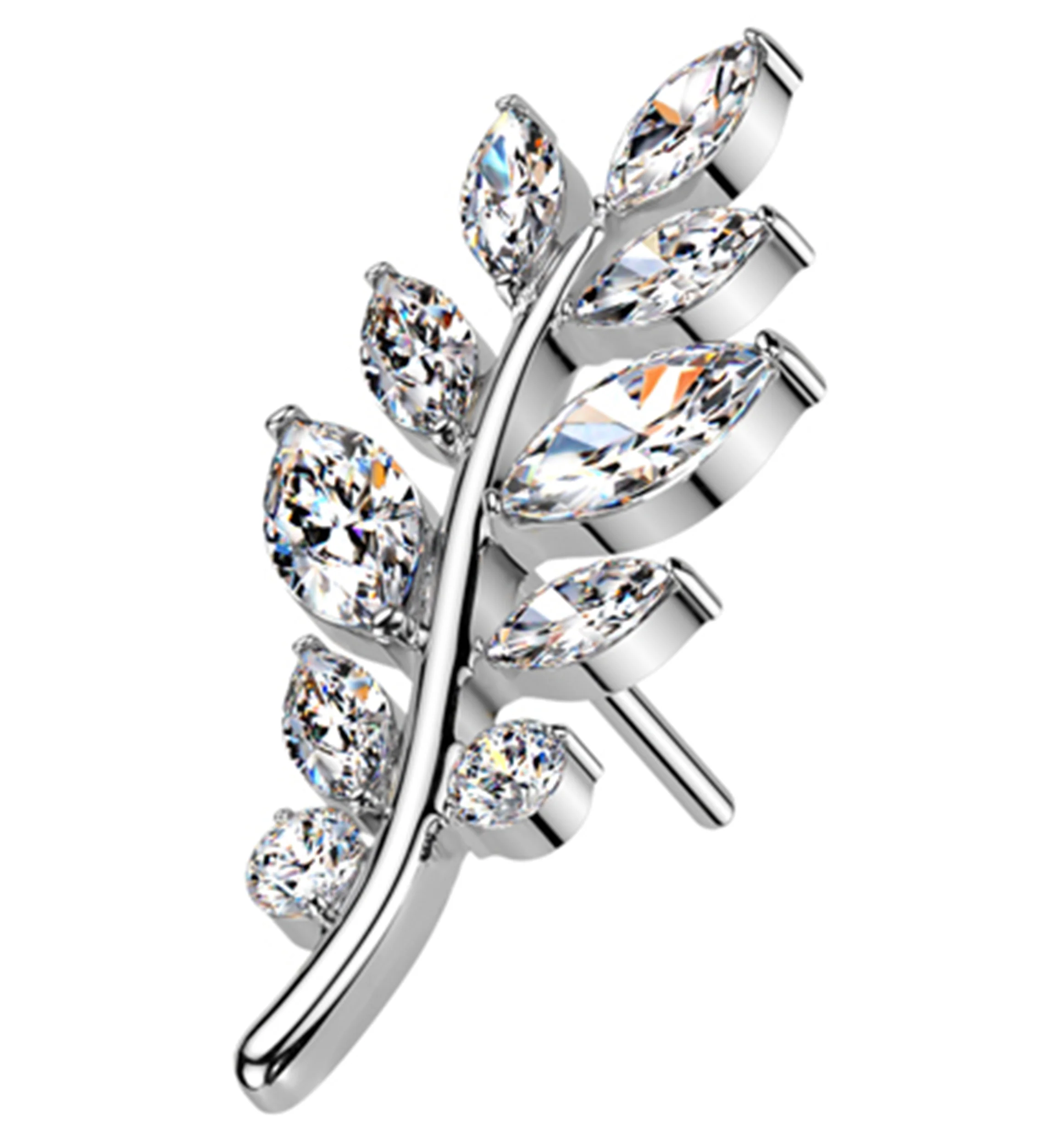 Olive Leaf Clear CZ Threadless Titanium Top - Mrs Treak