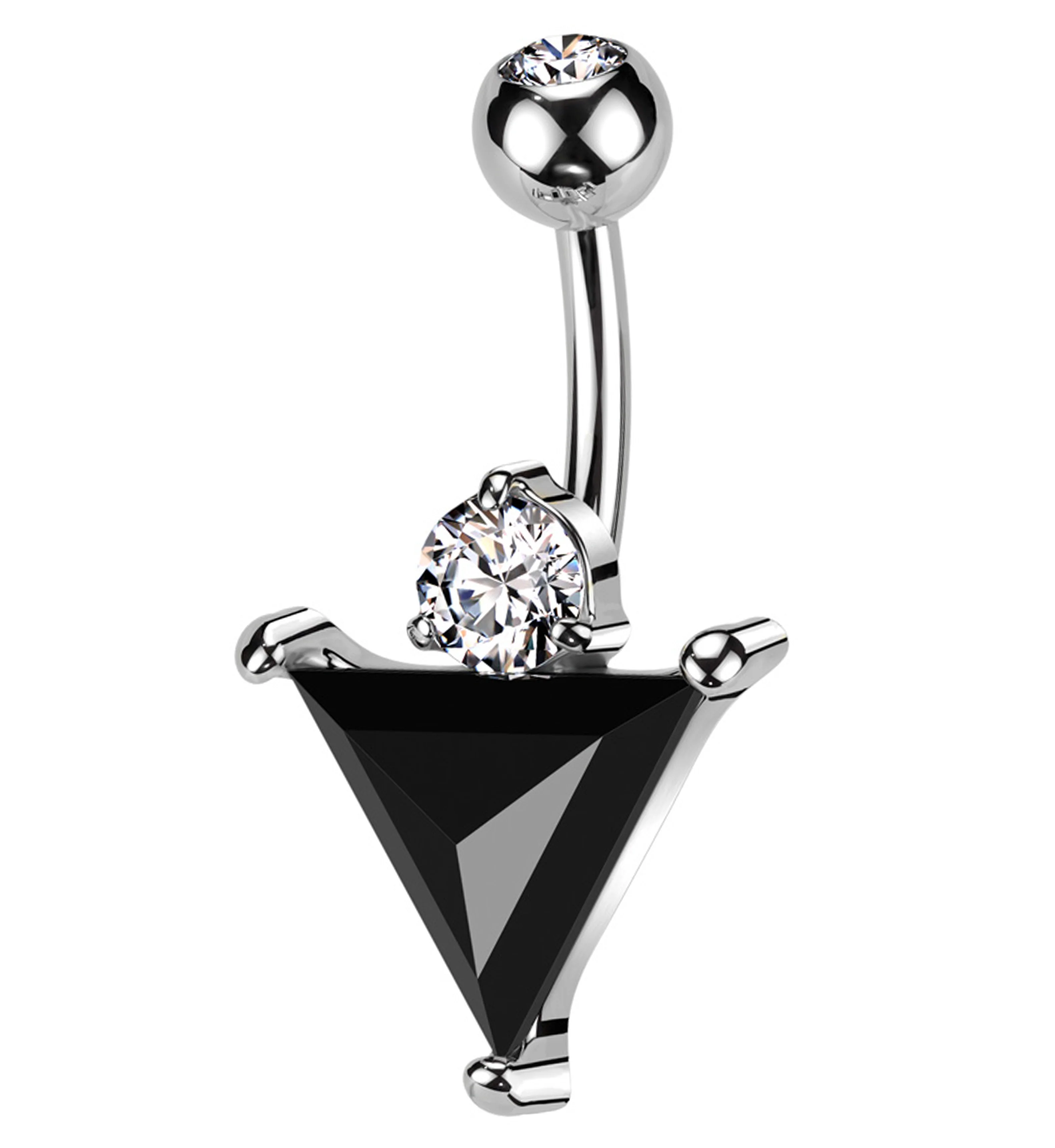 Black Triangle CZ Stainless Steel Belly Button Ring - Mrs Treak