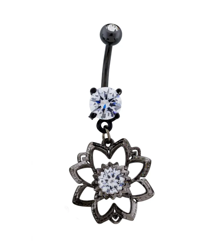 Black PVD Mandala Dangle Belly Button Ring - Mrs Treak
