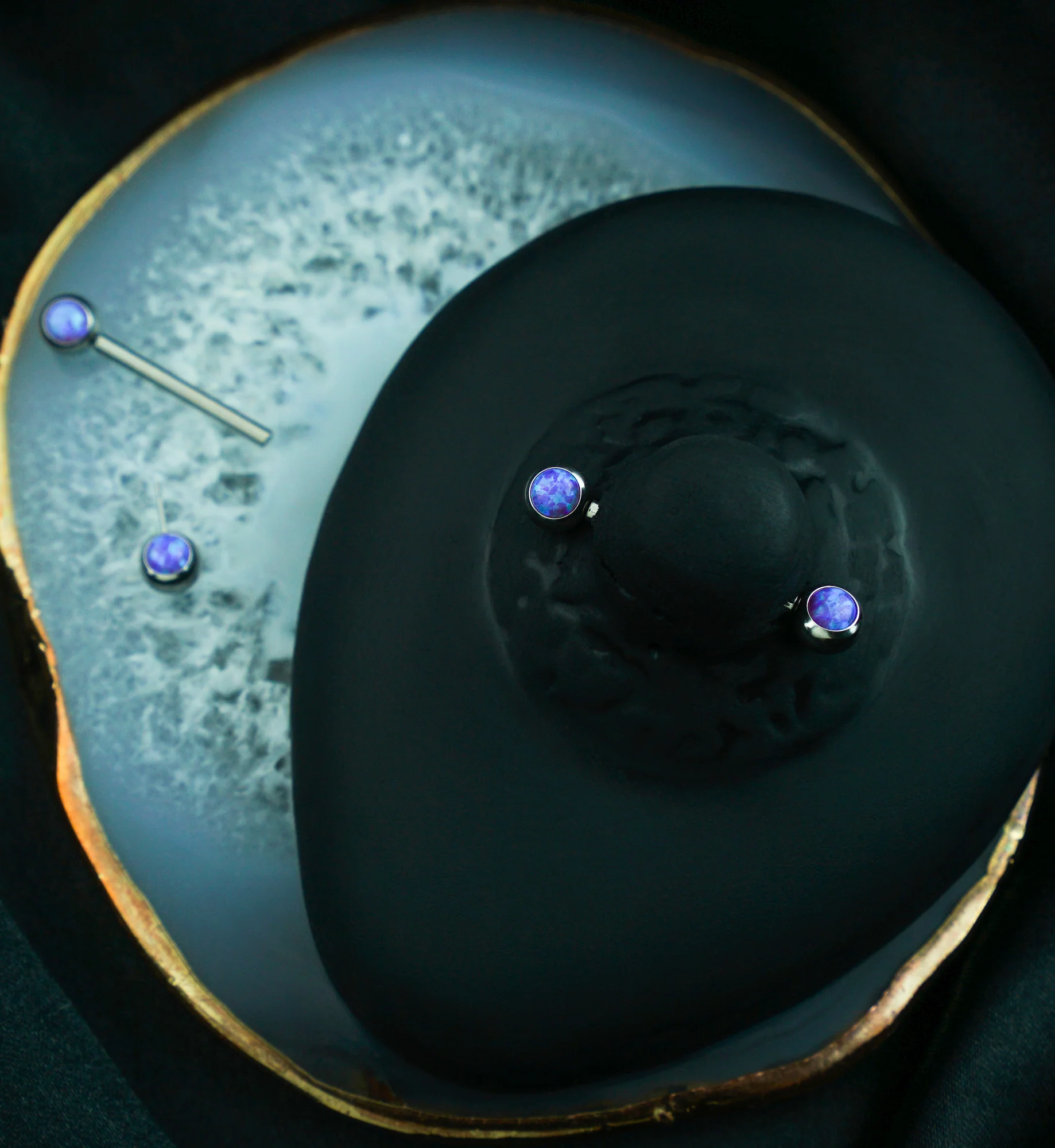 Purple Opalite Stainless Steel Threadless Nipple Barbells - Mrs Treak