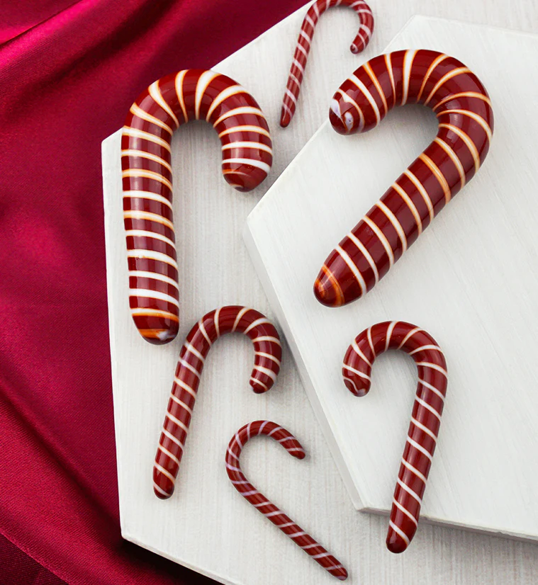 Red And White Candy Cane Glass Ear Hangers - Mrs Treak