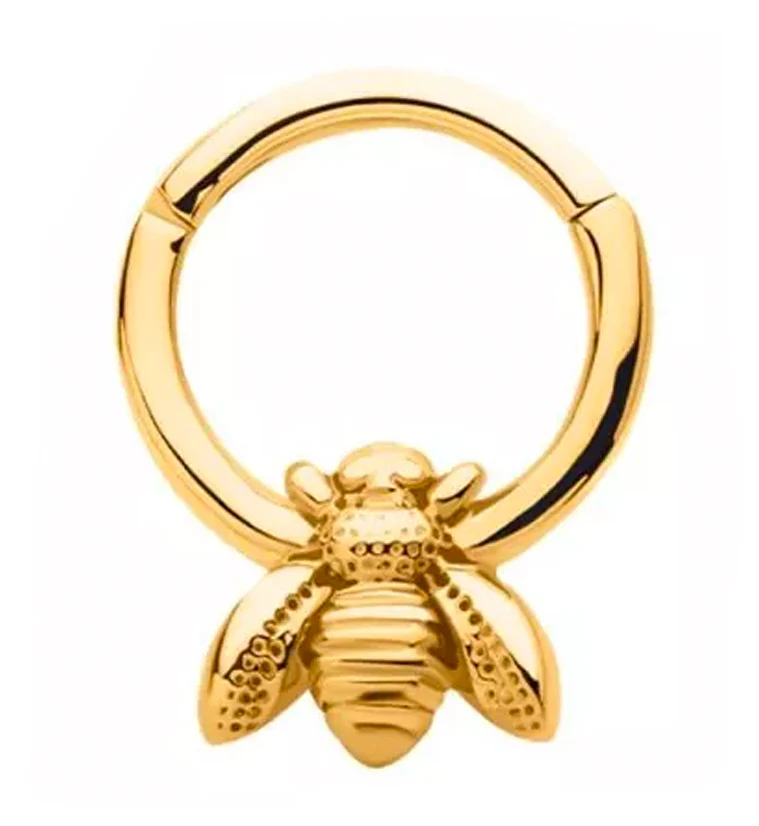 Gold PVD Bee Stainless Steel Hinged Segment Ring - Mrs Treak
