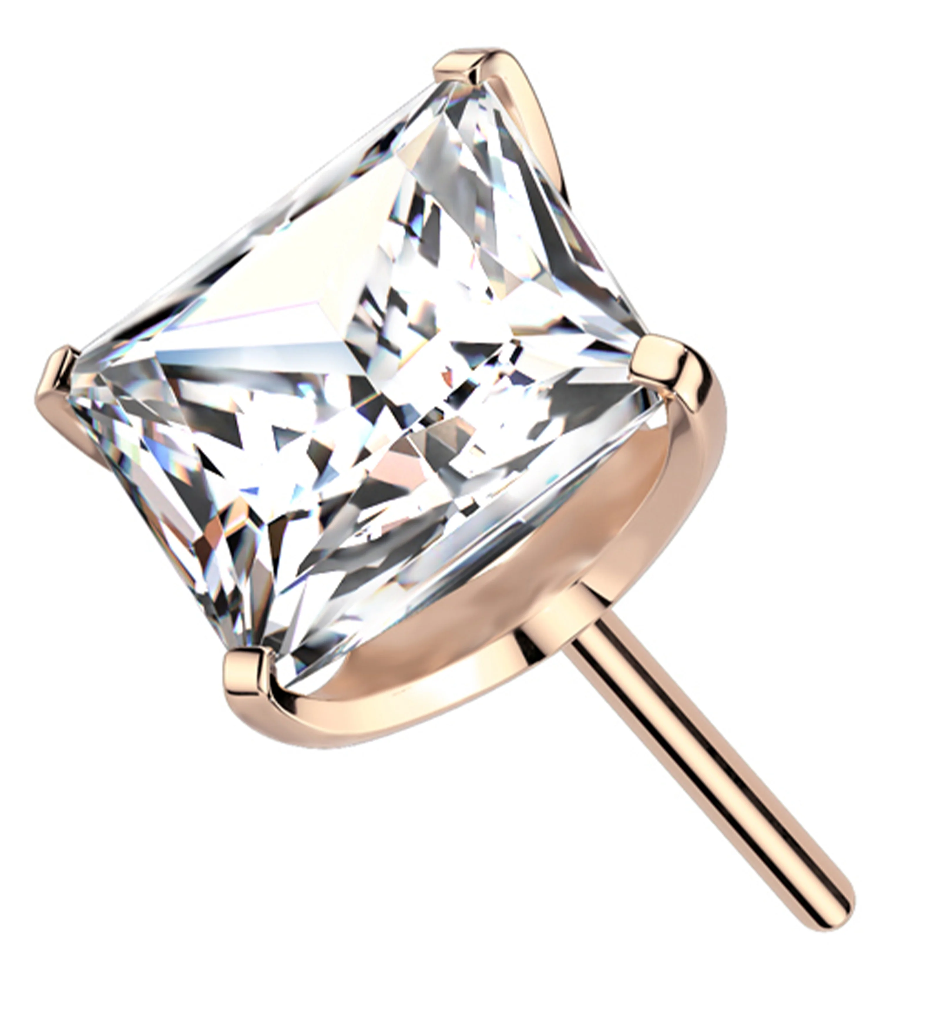 Rose Gold PVD Rhombus Clear CZ Threadless Titanium Top - Mrs Treak