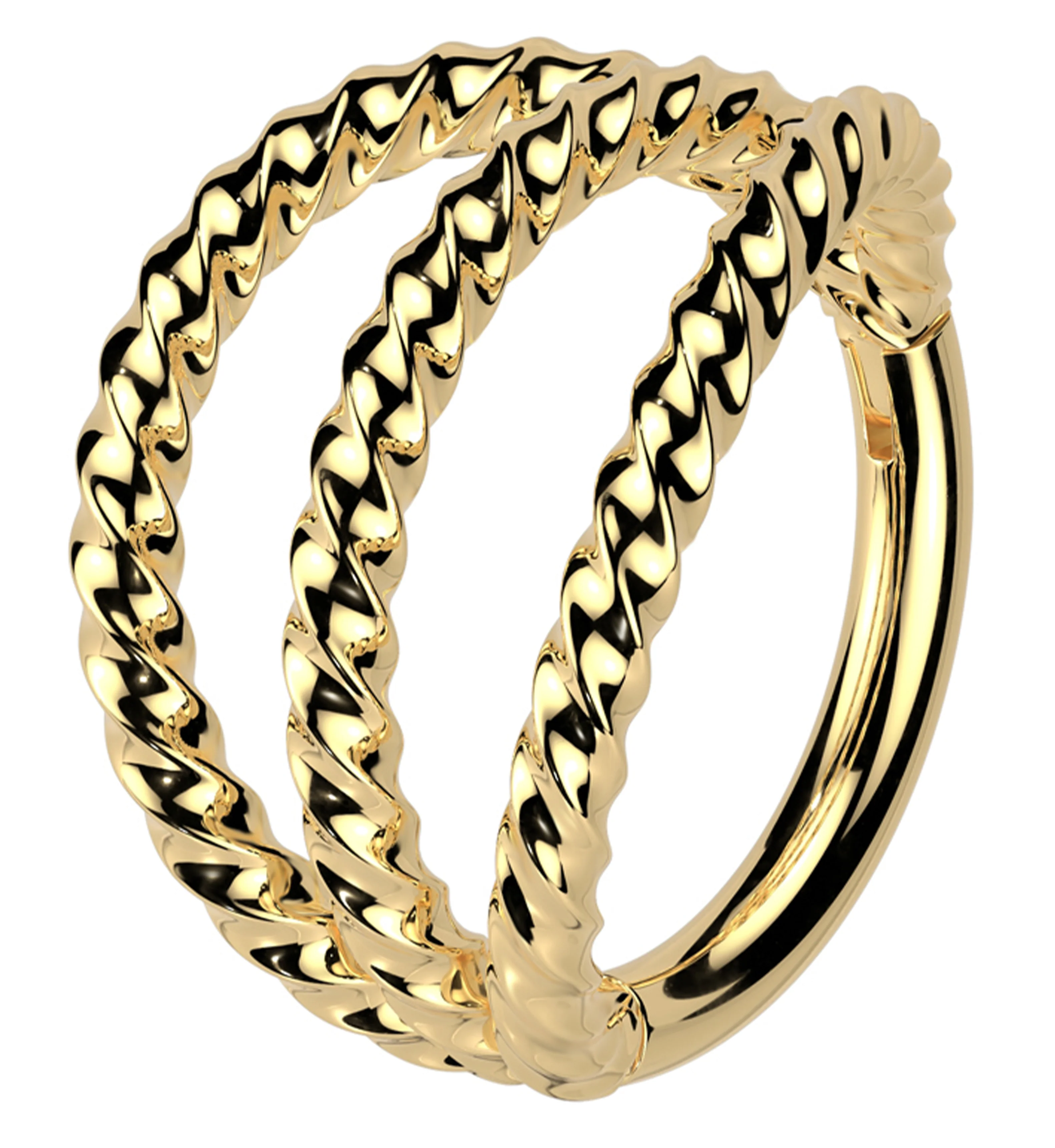 Gold PVD Triple Twist Row Stainless Steel Hinged Segment Ring - Mrs Treak