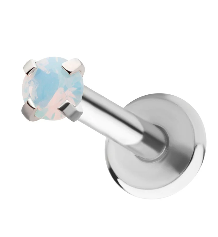 Opalite Glass CZ Stainless Steel Internally Threaded Labret - Mrs Treak
