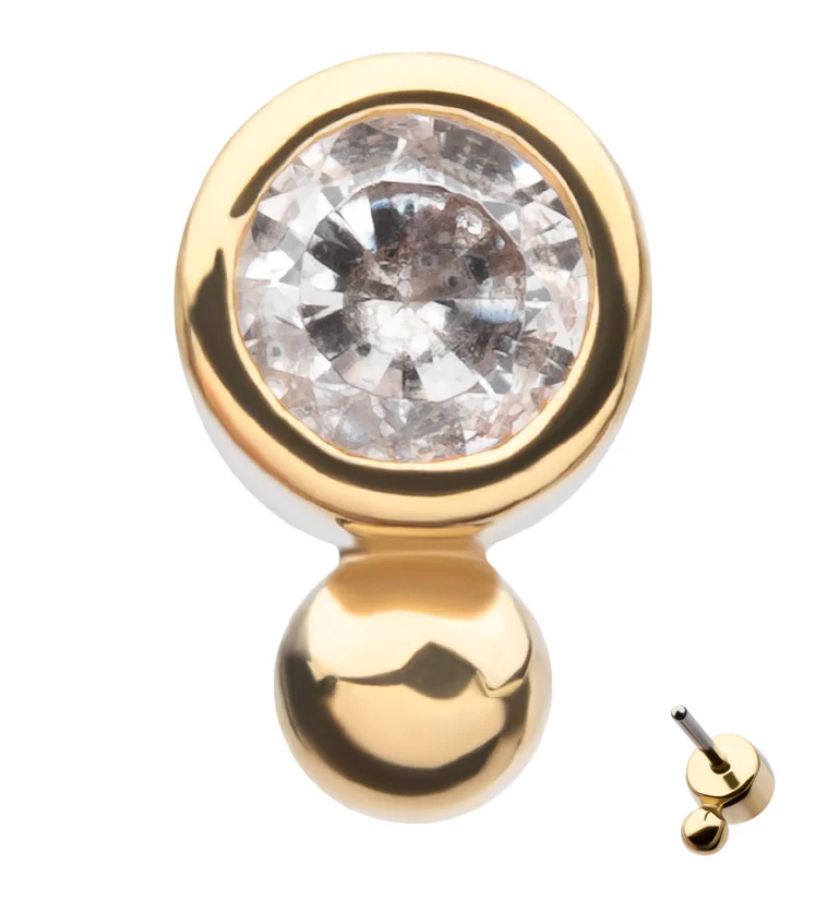 14kt Gold Bezel CZ Bead Threadless Top - Mrs Treak
