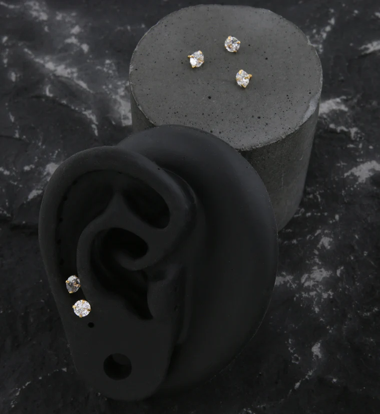 Gold PVD Prong Clear CZ Stainless Steel Internally Threaded Top - Mrs Treak