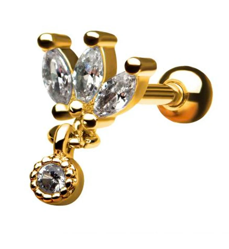 18G Gold PVD Lotus CZ Dangle Cartilage Barbell - Mrs Treak