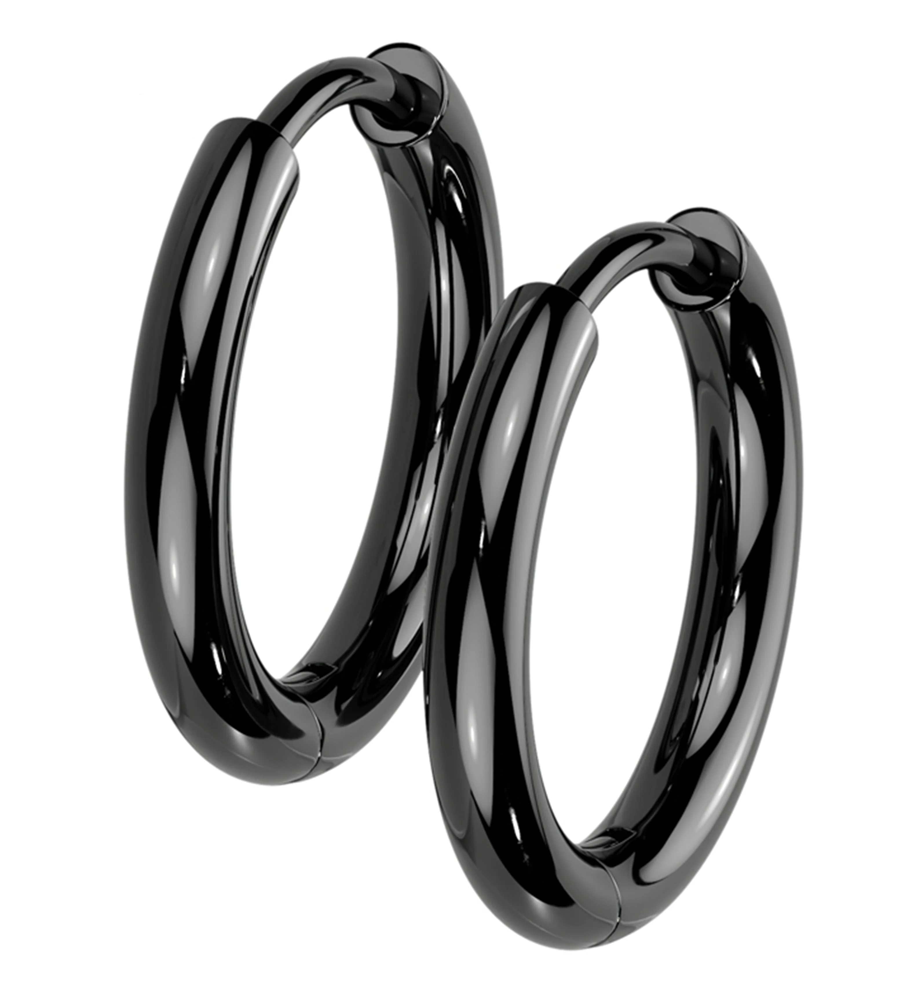 Black PVD Titanium Hinged Hoop Huggie Earrings - Mrs Treak