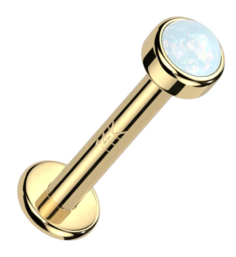 14kt Gold Bezel White Opalite Internally Threaded Labret - Mrs Treak