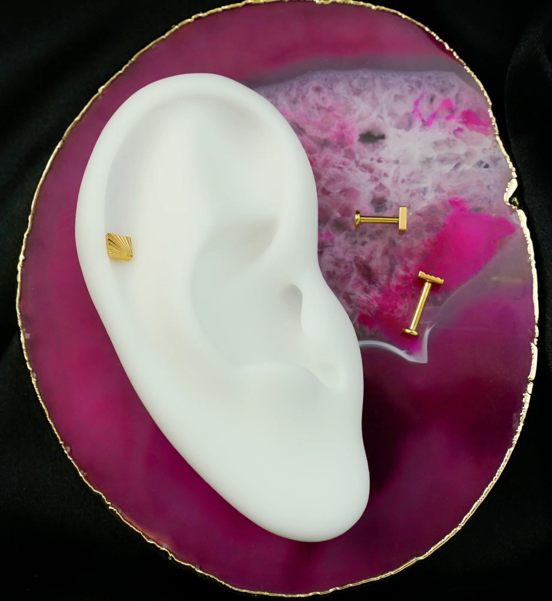 Gold PVD Score Square Titanium Threadless Labret - Mrs Treak