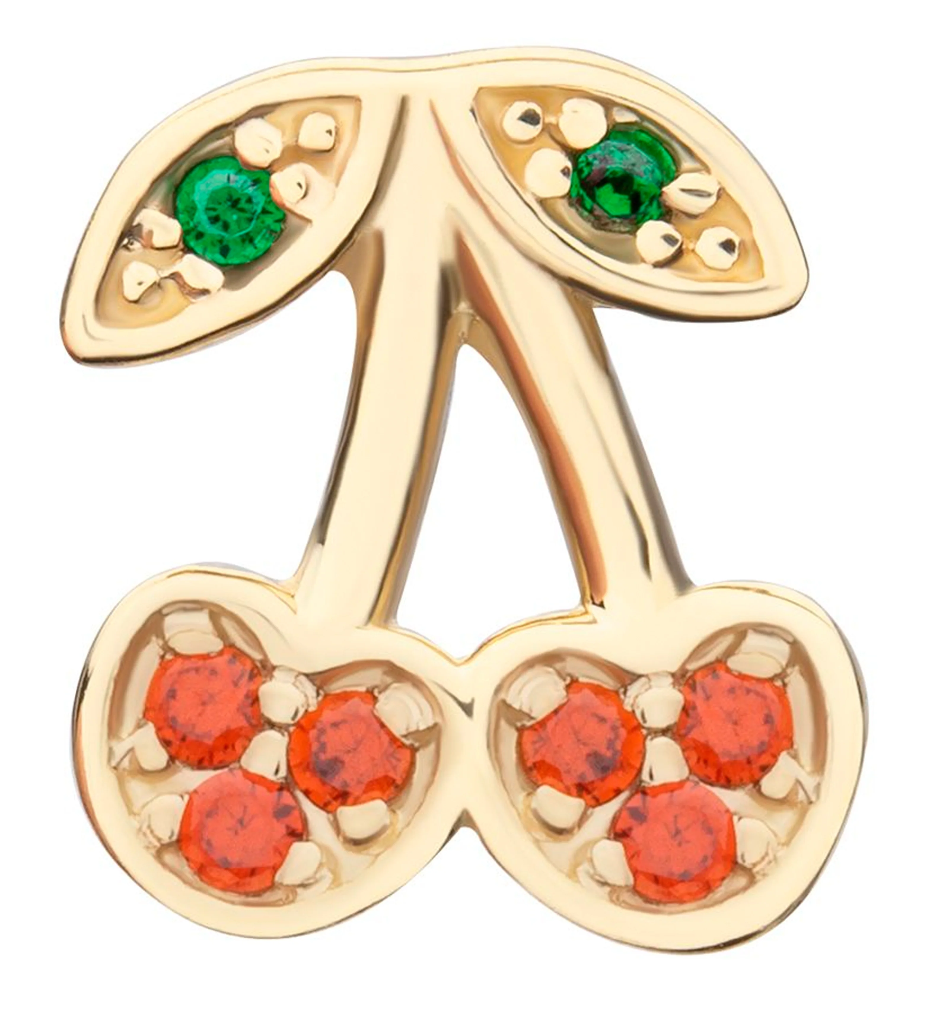 14kt Gold Cherries Red CZ Threadless Top - Mrs Treak