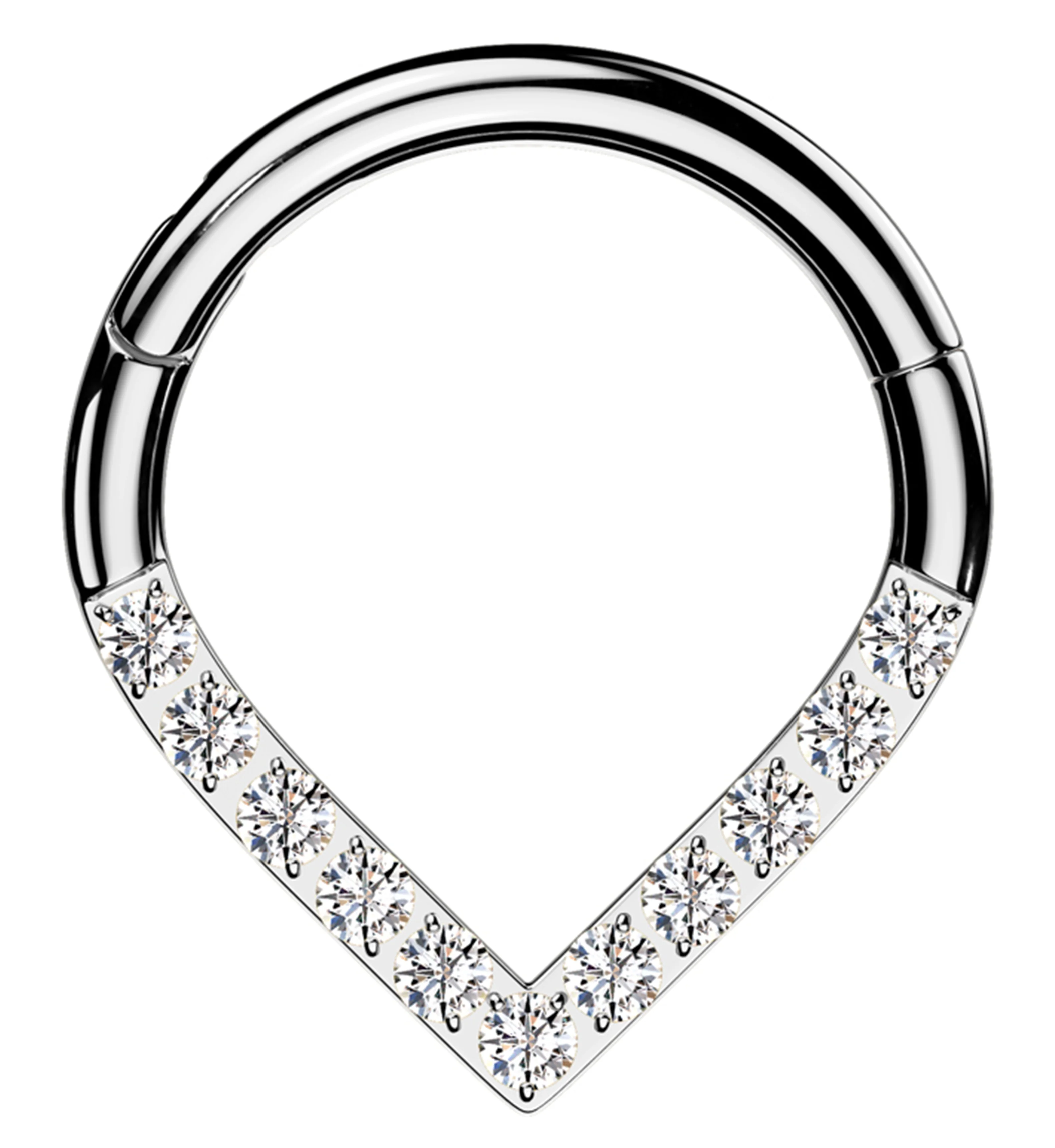 Point Clear CZ Stainless Steel Hinged Segment Ring - Mrs Treak