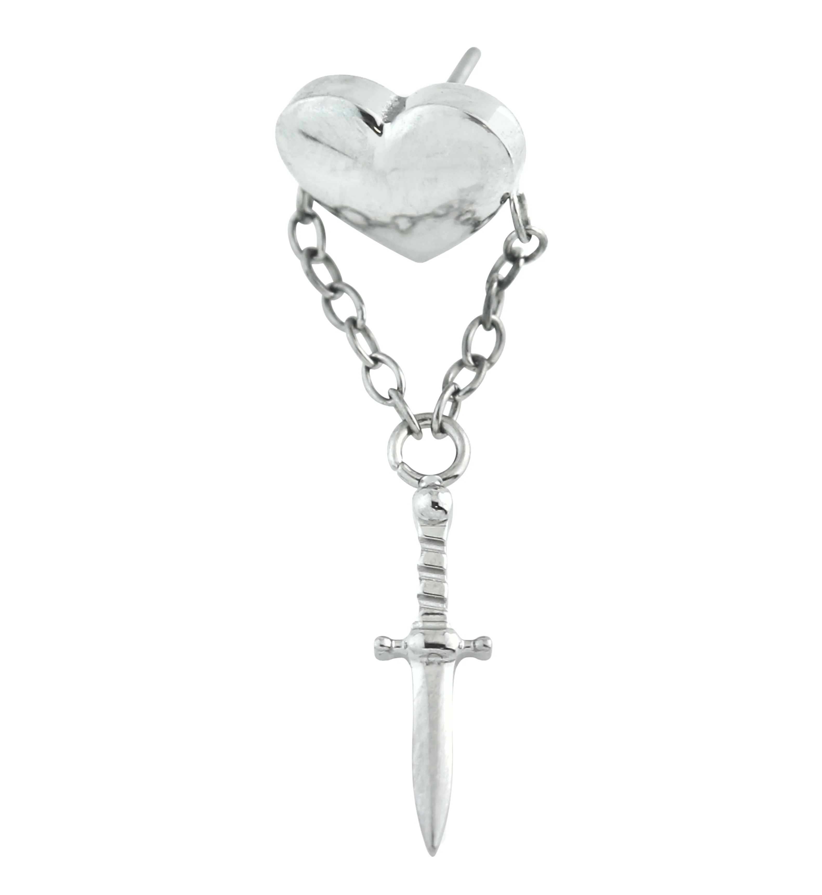 Heart With Dagger Dangle Titanium Threadless Top - Mrs Treak