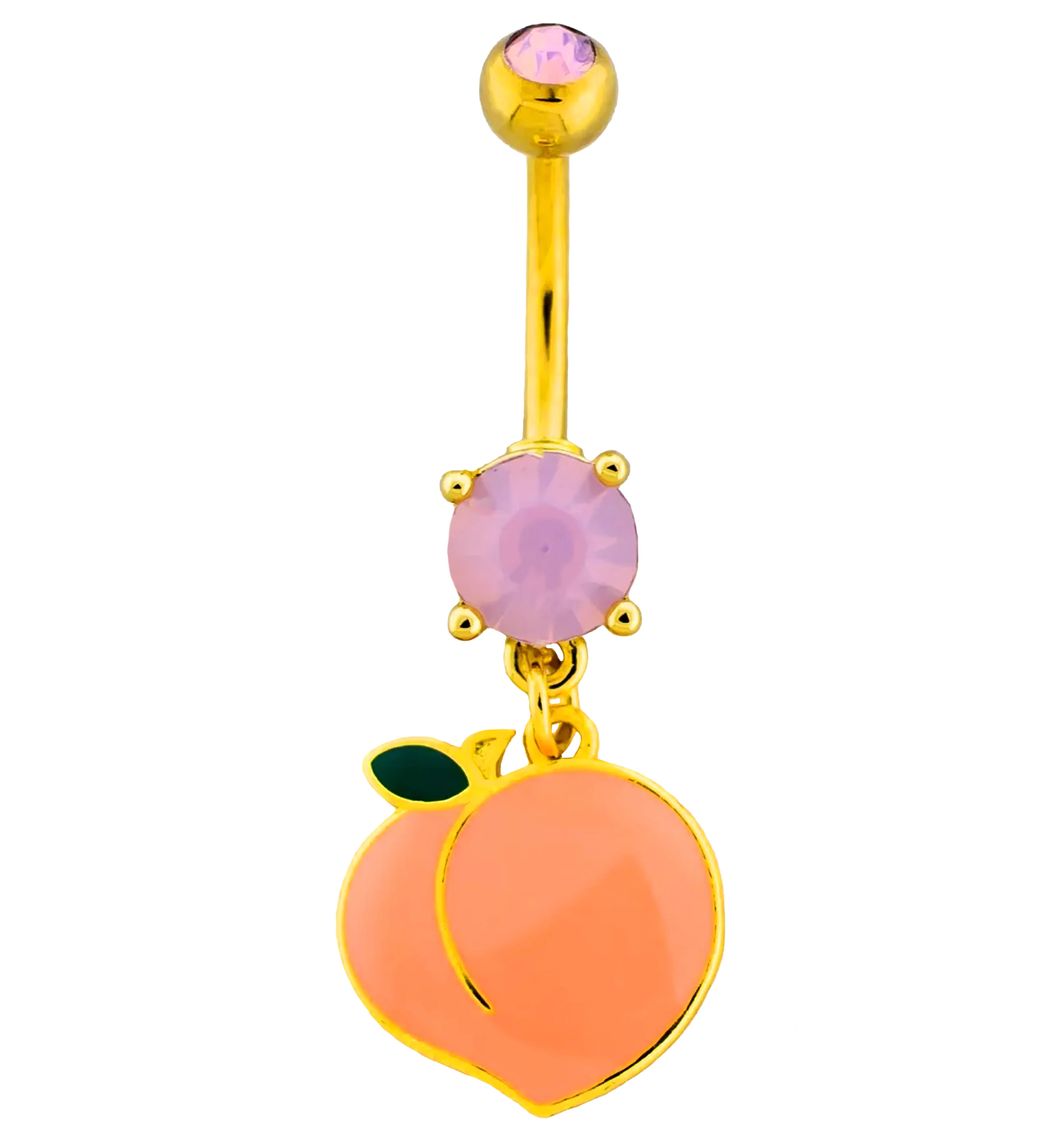 Gold PVD Peach Rose Quartz Dangle Stainless Steel Belly Button Ring - Mrs Treak