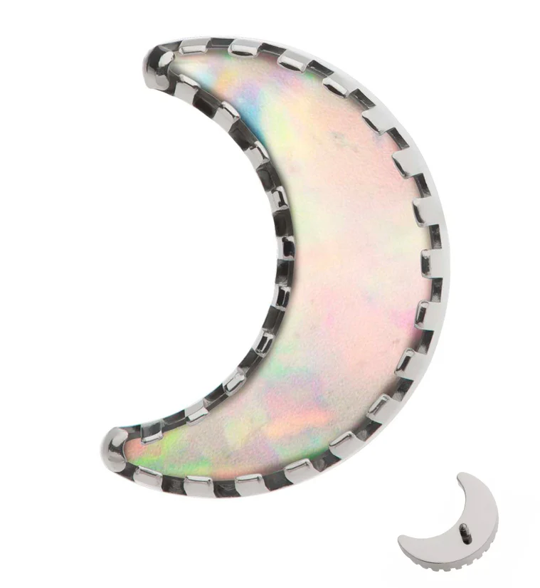 Crescent Moon White Opalite Internally Threaded Titanium Top - Mrs Treak
