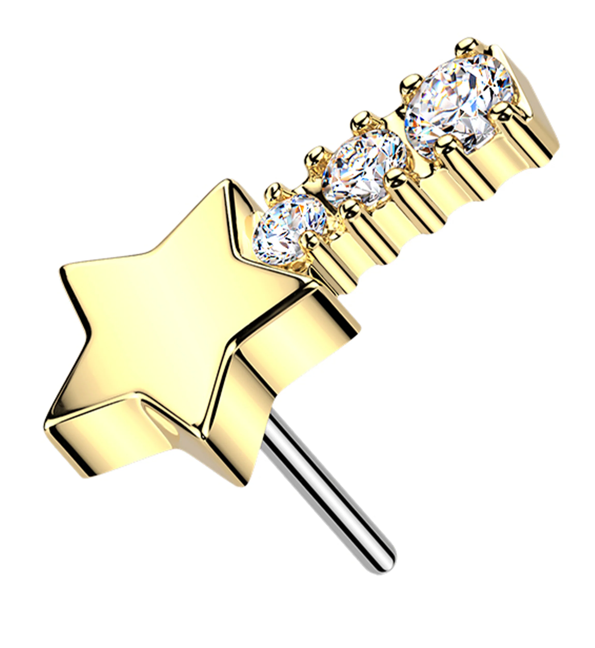 Gold PVD Shooting Star Clear CZ Threadless Titanium Top - Mrs Treak
