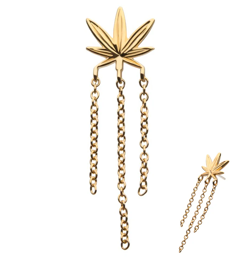 14kt Gold Hemp Leaf Dangle Chain Threadless Top - Mrs Treak