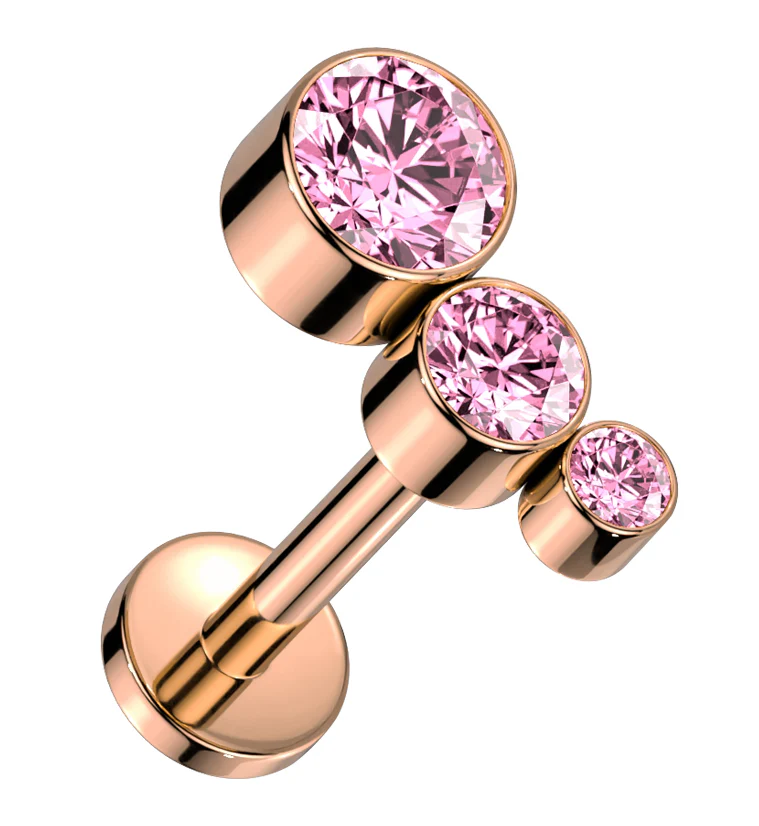 Rose Gold PVD Crescendo Pink CZ Titanium Internally Threaded Labret - Mrs Treak