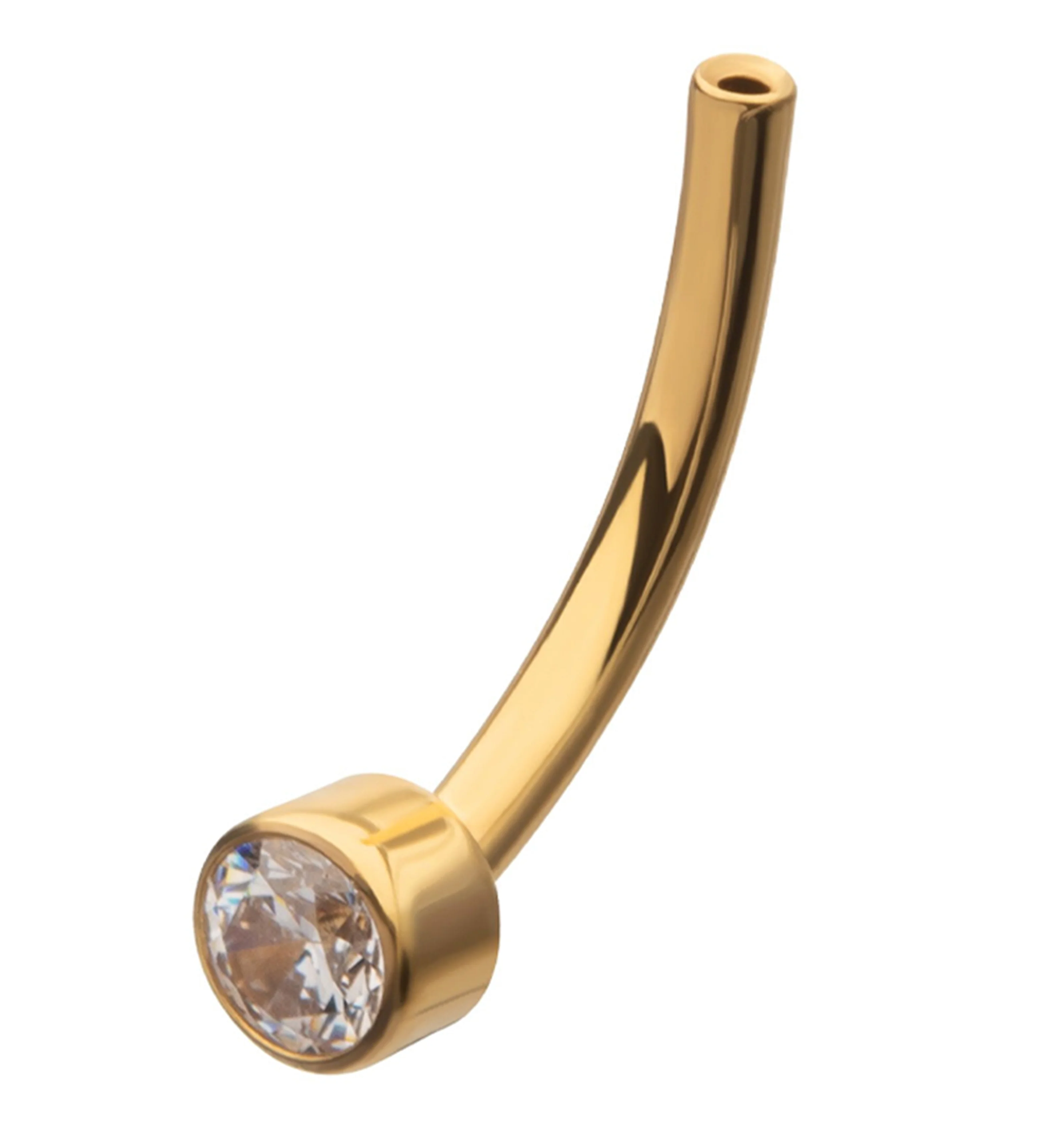 24kt Gold PVD Bezel Clear CZ Titanium Threadless Curved Barbell - Mrs Treak