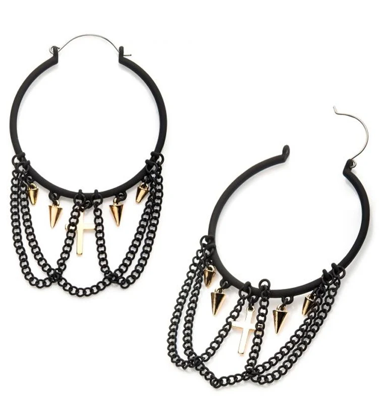 20G Black Dangle Spike Plug Hoops - Mrs Treak