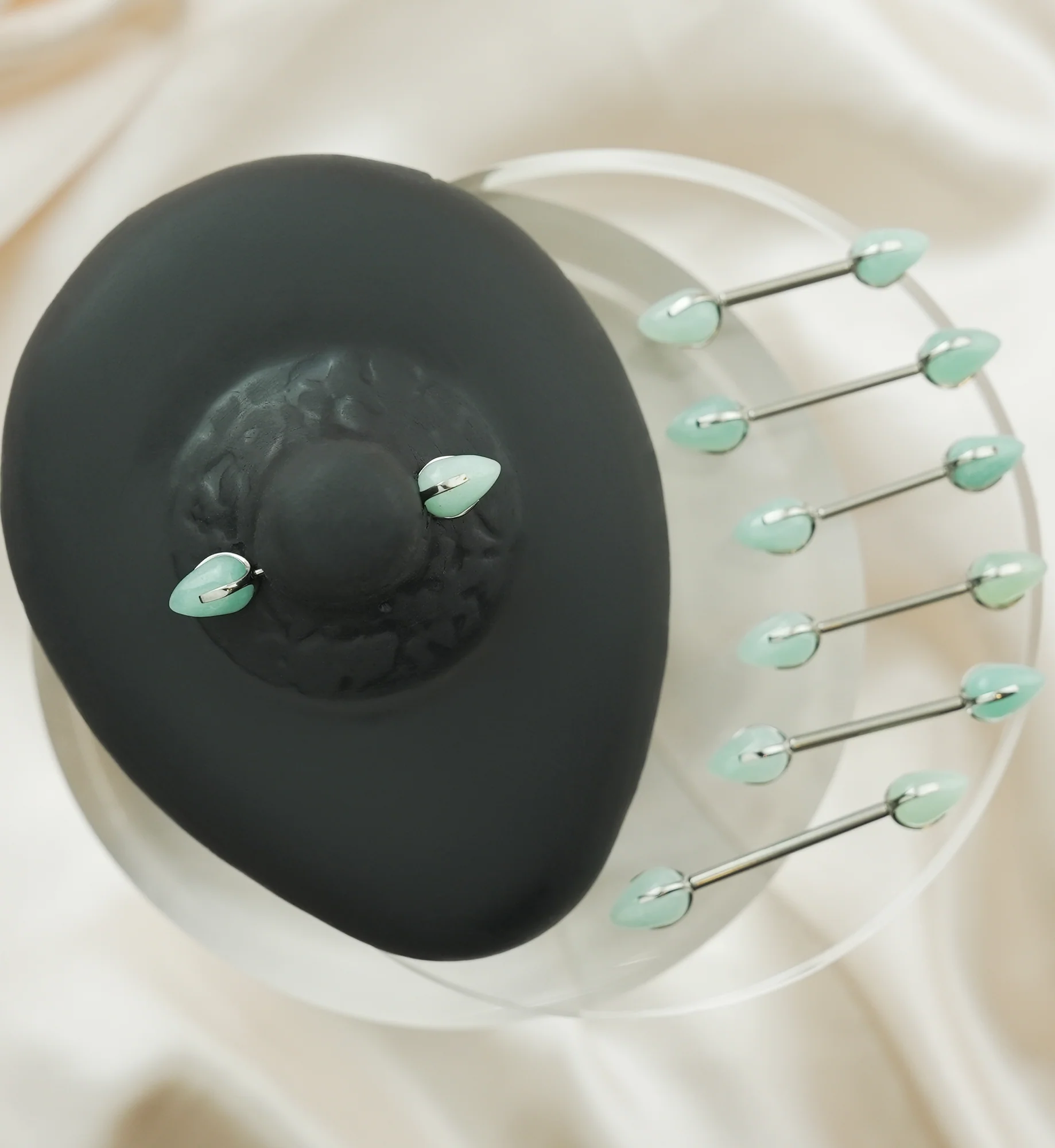 Point Amazonite Stone Threadless Titanium Nipple Barbell - Mrs Treak