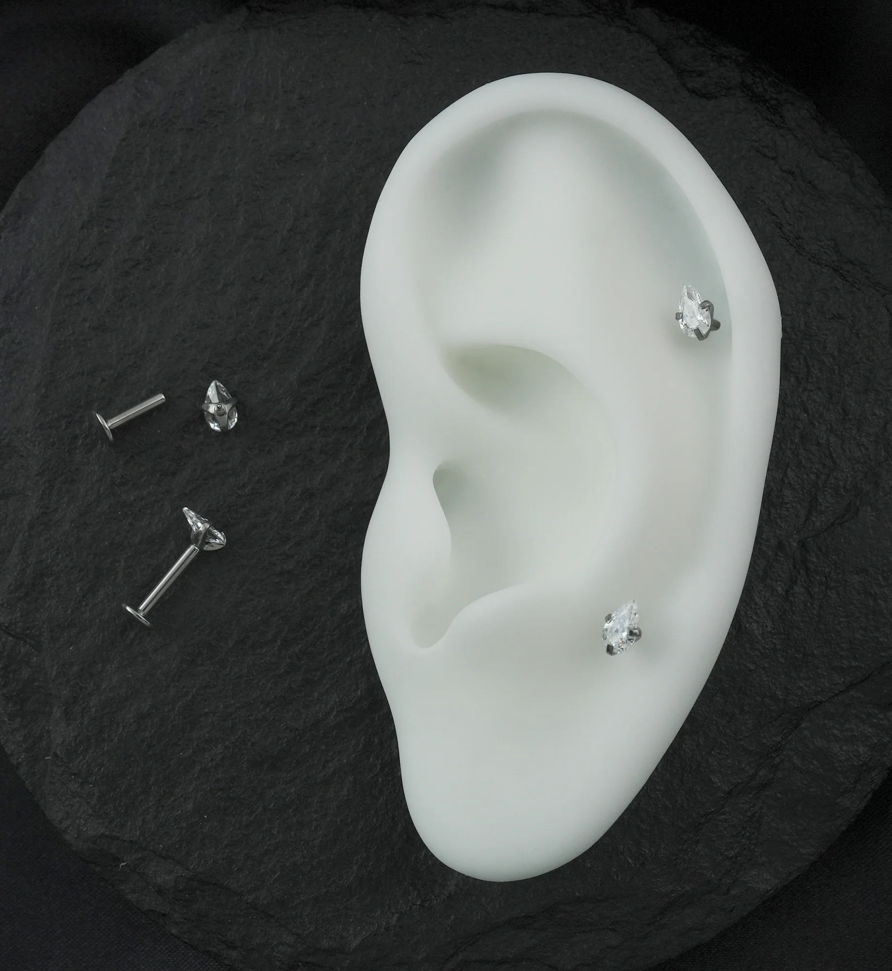 Prong Teardrop Clear CZ Internally Threaded Titanium Convex Back Labret - Mrs Treak