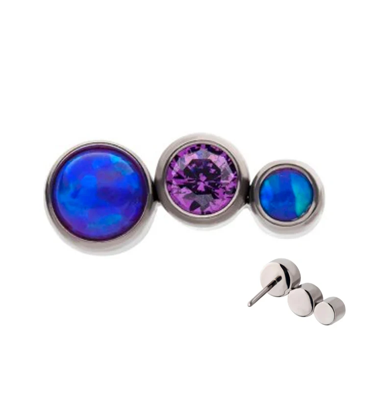Crescendo Amethyst CZ and Purple Opalite Threadless Titanium Top - Mrs Treak