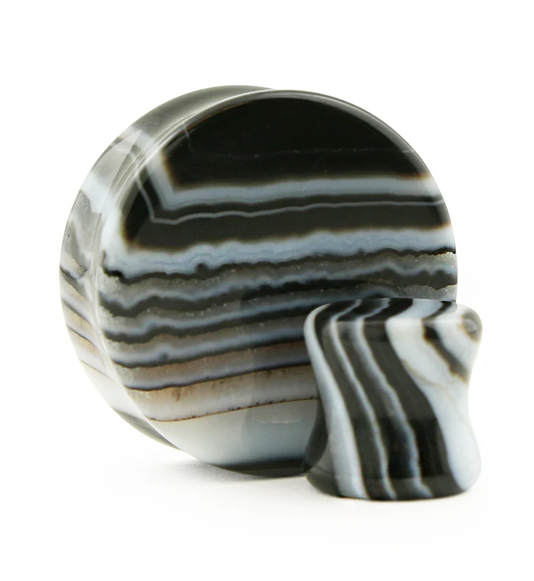 Black Line Agate Stone Plugs - Mrs Treak
