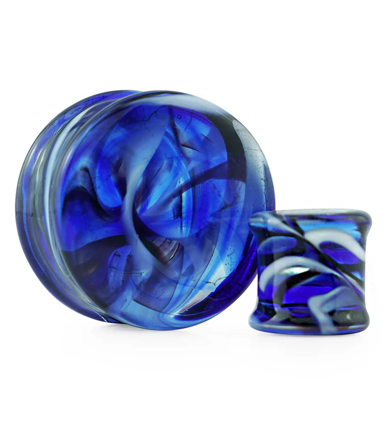 Blue and Blue Haze Swirl Glass Plugs - Mrs Treak