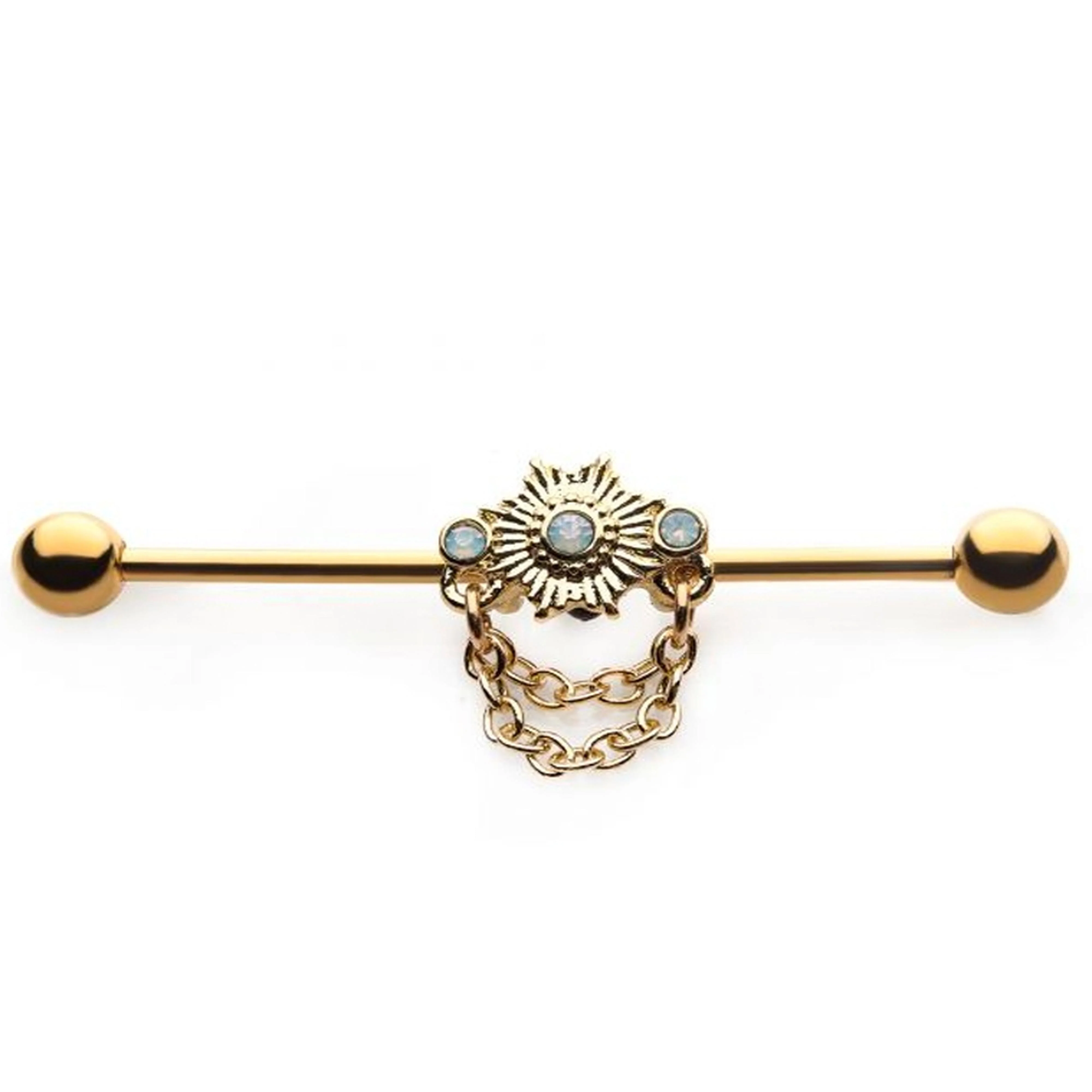 Gold PVD Volley Chained Industrial Barbell - Mrs Treak
