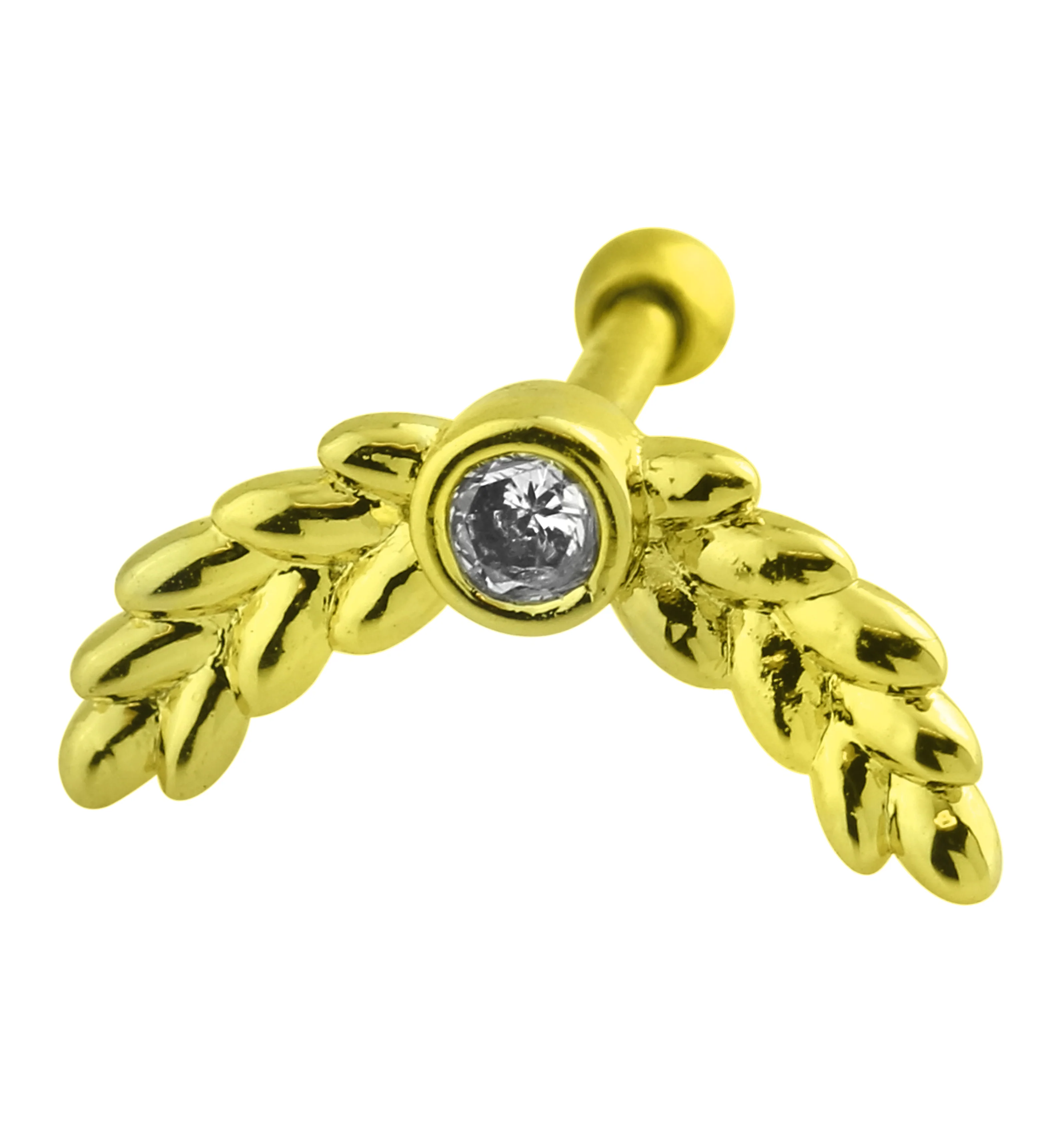 Gold PVD Olive Branch Clear CZ Cartilage Barbell - Mrs Treak