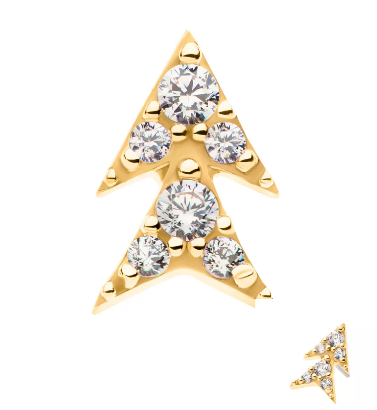 14kt Gold Double Arrow CZ Threadless Top - Mrs Treak