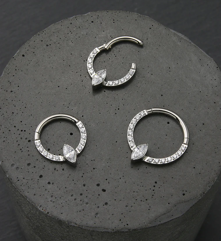 Ovoid Row CZ Titanium Hinged Segment Ring - Mrs Treak