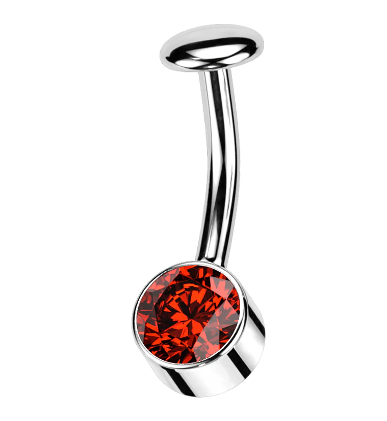 Bezel Red CZ Titanium Threadless Floating Belly Button Ring - Mrs Treak